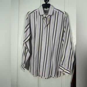 Thomas Dean Lavender and Gray Mens Button Down Long Sleeve Shirt Size XL EUC